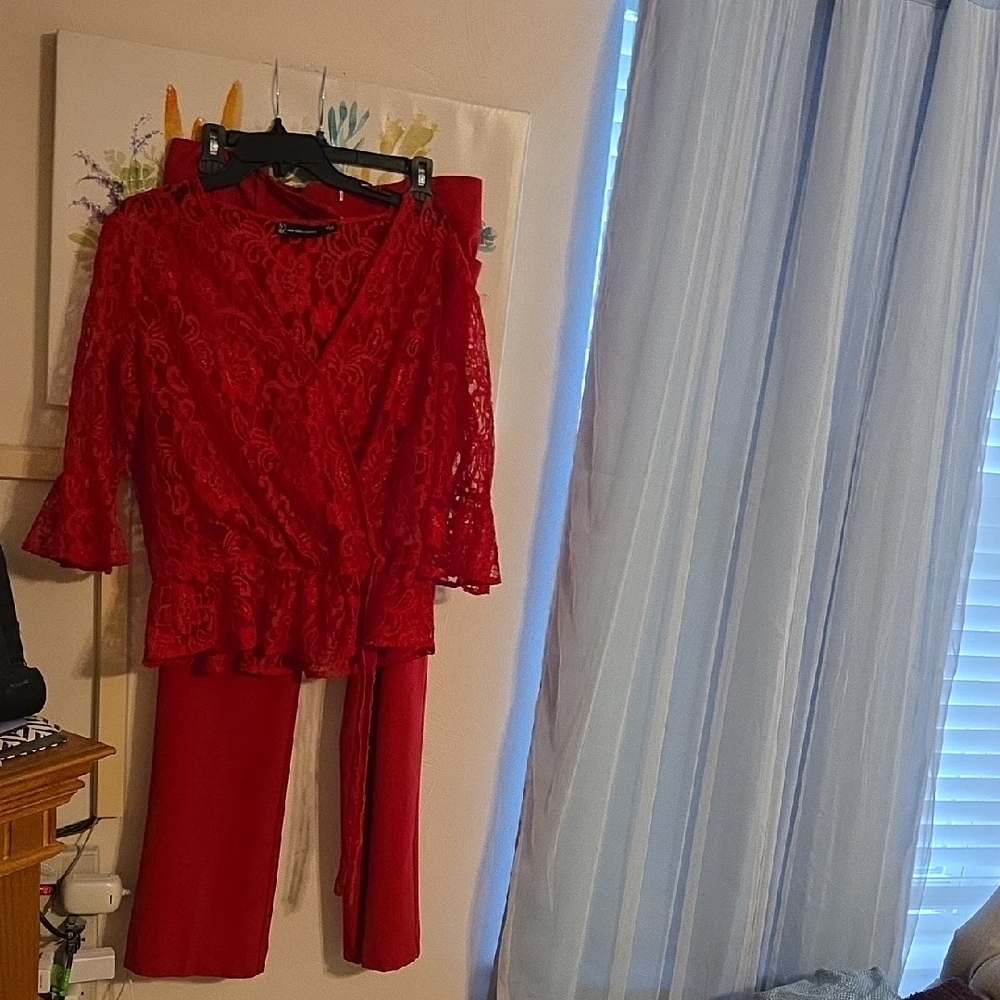 Elegant Red Lace Top and Pants Set and bundling the orange Pantset. $35/both.
